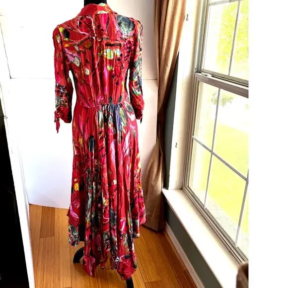 SOFT SURROUNDINGS Red Watercolor Art To Wear Provencia Dress Hankerchief Sz S - Picture 5 of 14